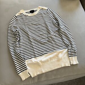 J. Crew cream and navy Striped Crewneck cashmere Sweater